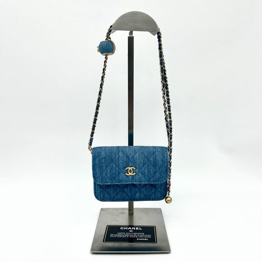 Chanel 22C Denim Gold Ball Mini Waist Bag [Unused / Full Set]