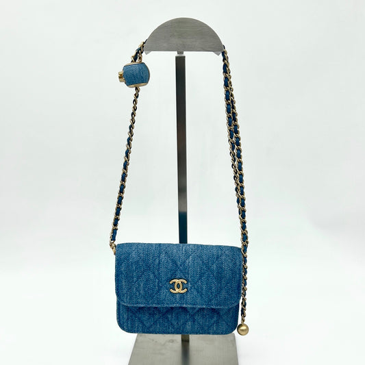 Chanel 22C Denim Gold Ball Mini Waist Bag [Unused / Full Set]