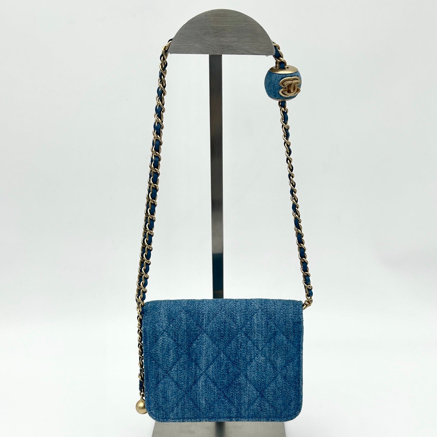 Chanel 22C Denim Gold Ball Mini Waist Bag [Unused / Full Set]