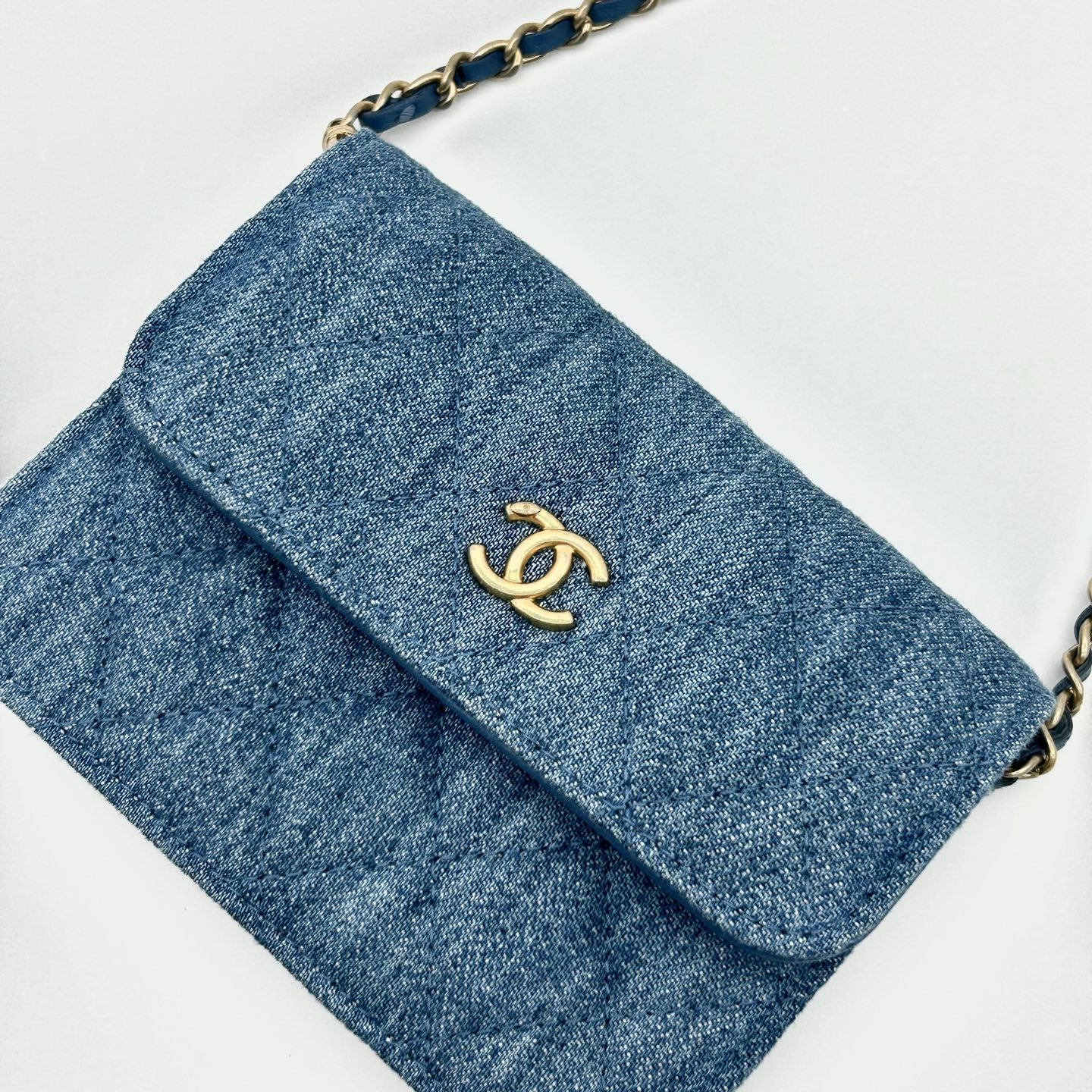 Chanel 22C Denim Gold Ball Mini Waist Bag [Unused / Full Set]