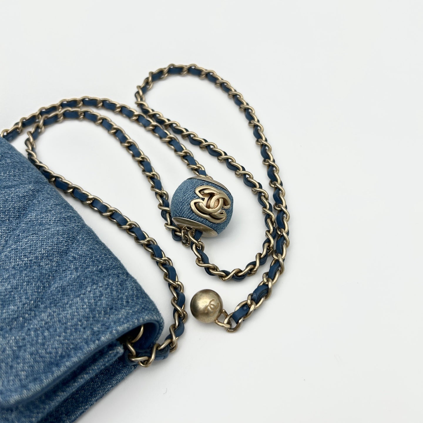 Chanel 22C Denim Gold Ball Mini Waist Bag [Unused / Full Set]