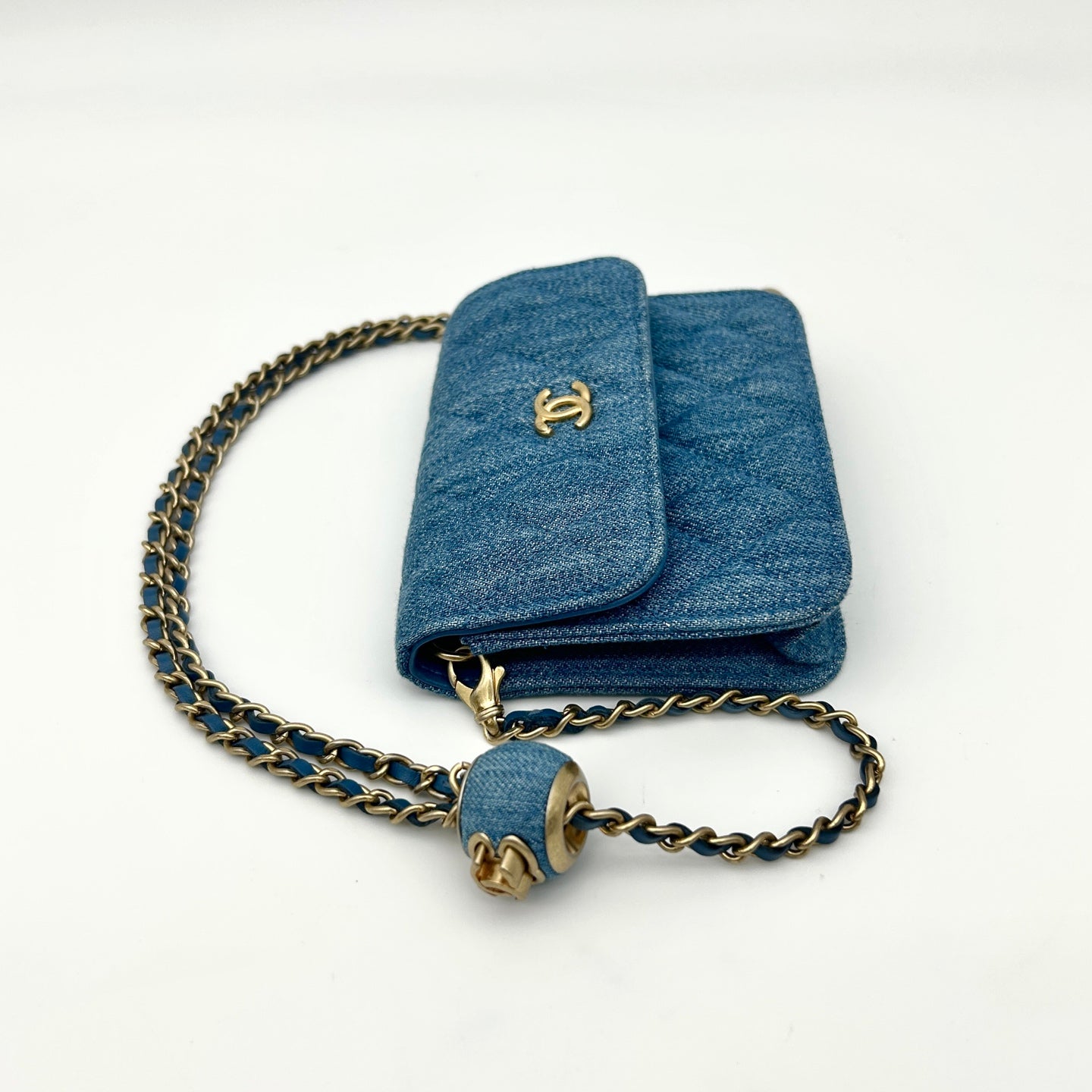 Chanel 22C Denim Gold Ball Mini Waist Bag [Unused / Full Set]