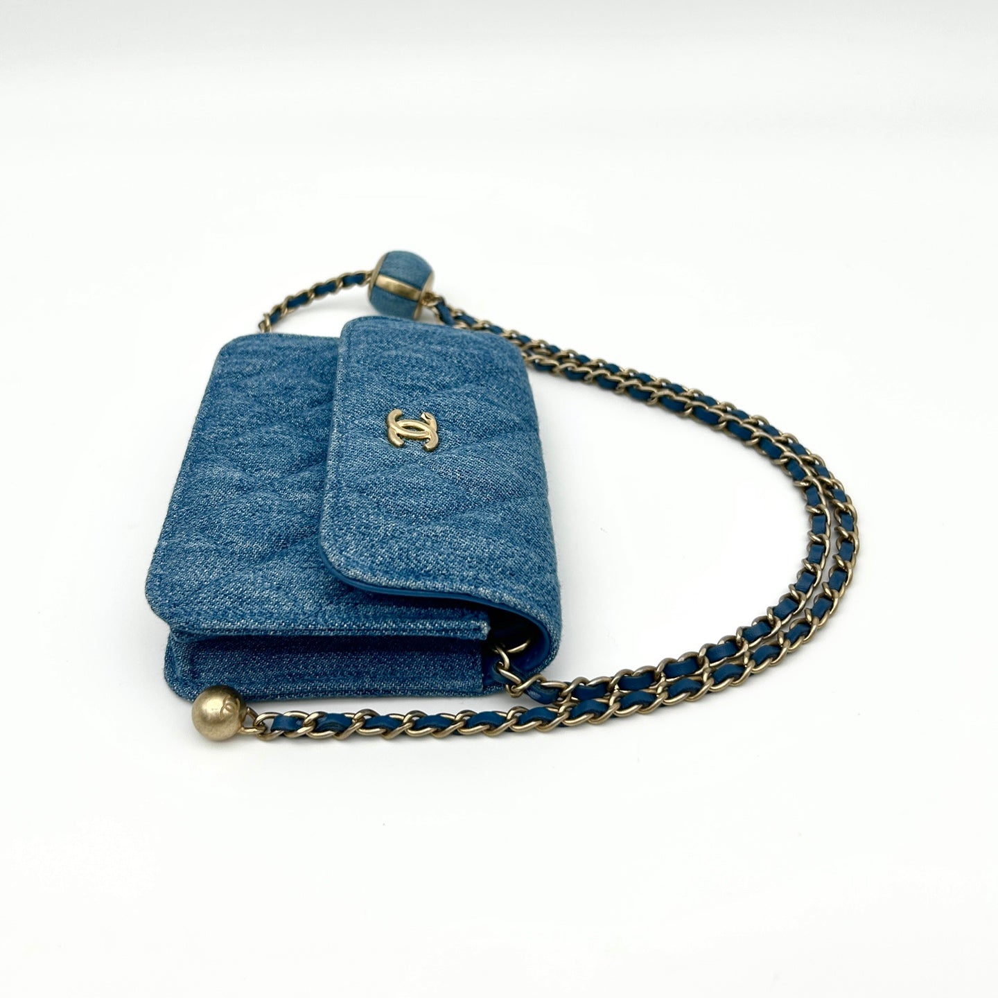 Chanel 22C Denim Gold Ball Mini Waist Bag [Unused / Full Set]