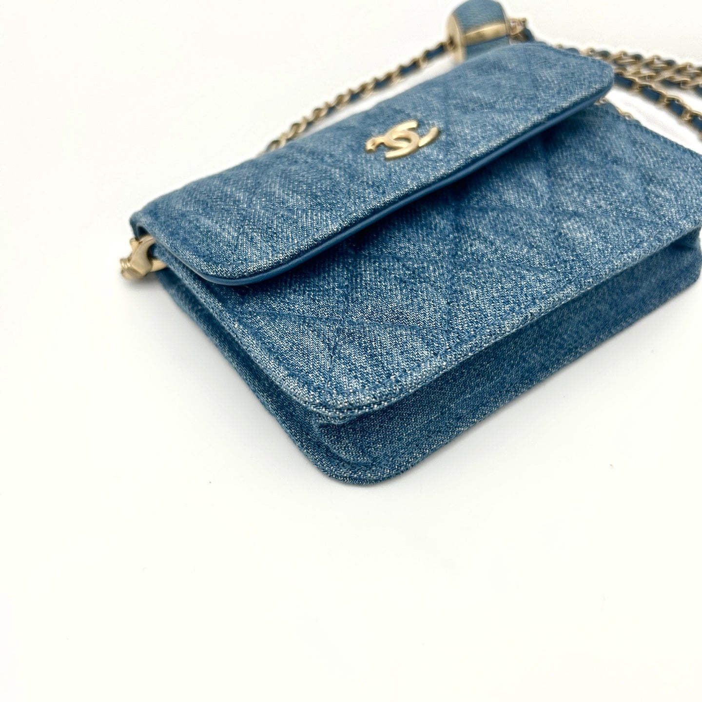 Chanel 22C Denim Gold Ball Mini Waist Bag [Unused / Full Set]
