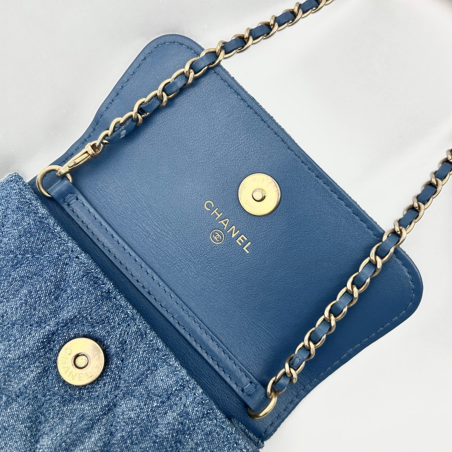 Chanel 22C Denim Gold Ball Mini Waist Bag [Unused / Full Set]