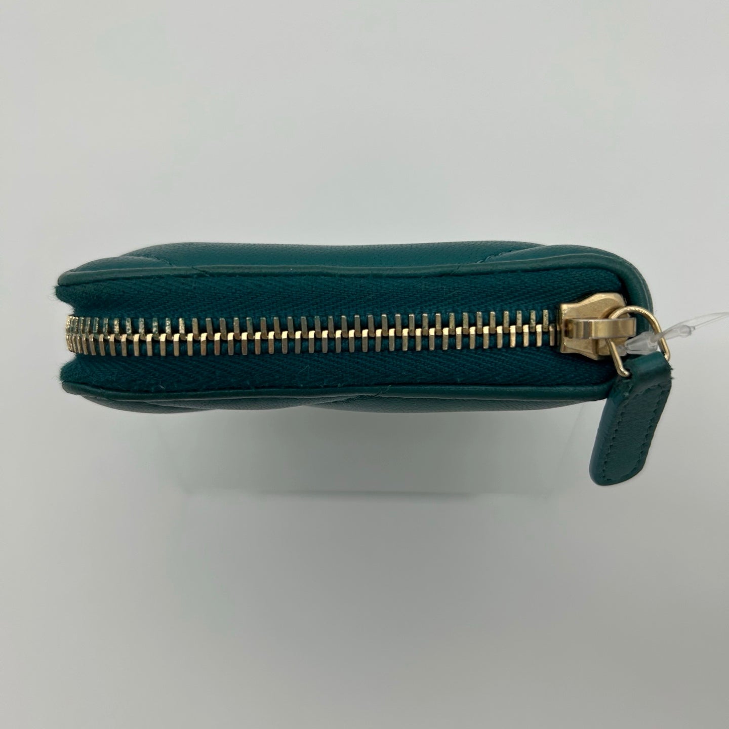 Chanel Peacock Green Lambskin Quilted Long Zip Wallet with Gold Hardware [Used]