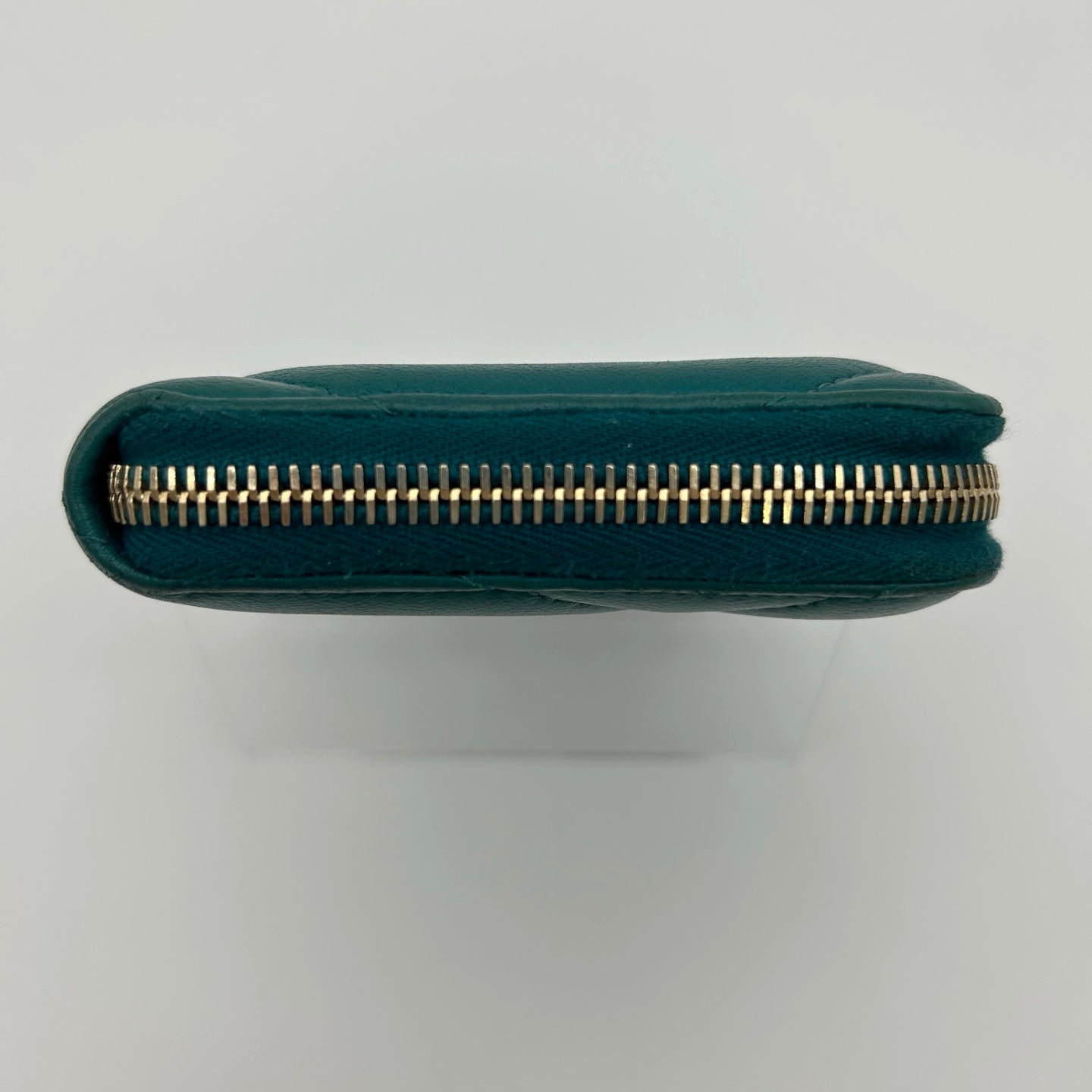 Chanel Peacock Green Lambskin Quilted Long Zip Wallet with Gold Hardware [Used]