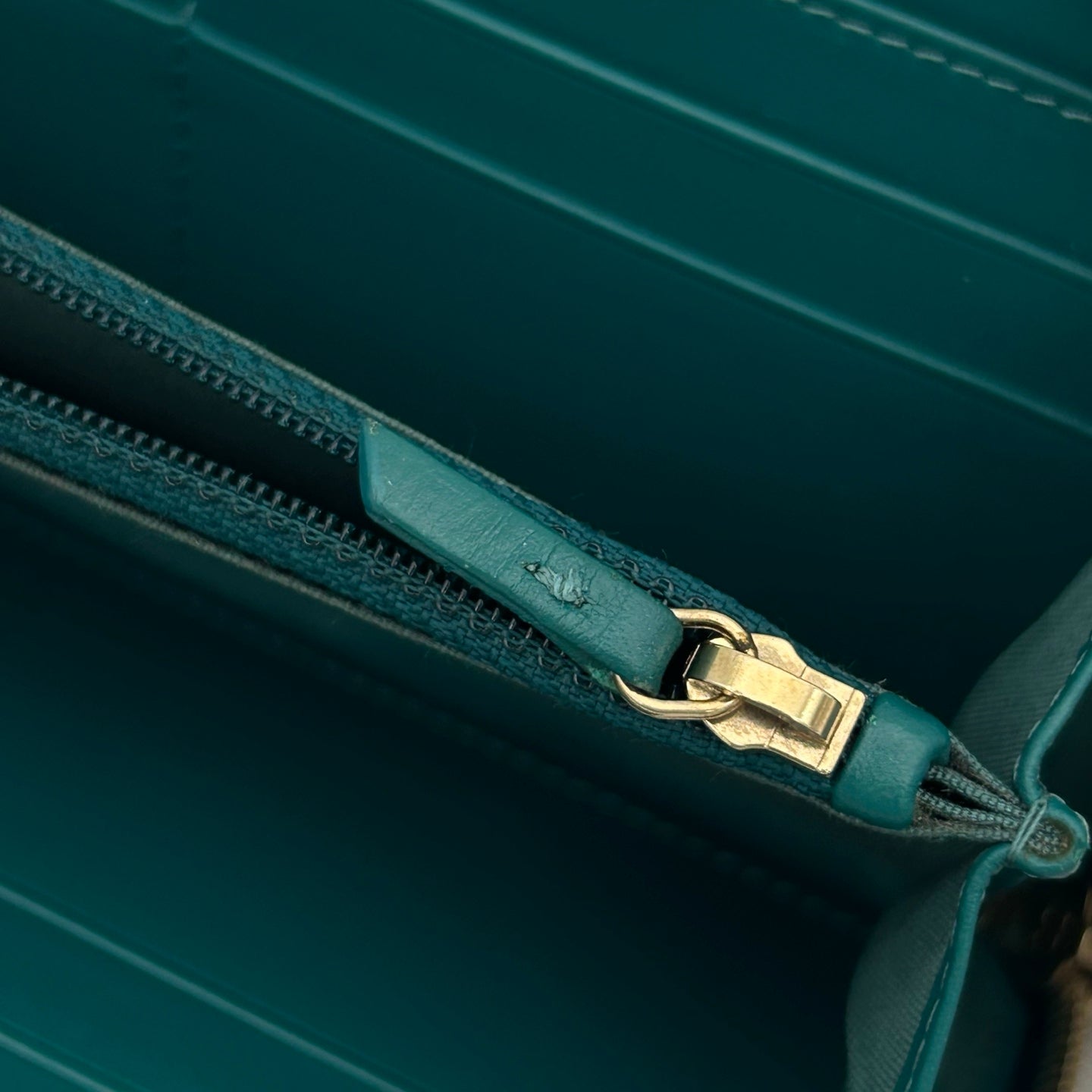 Chanel Peacock Green Lambskin Quilted Long Zip Wallet with Gold Hardware [Used]