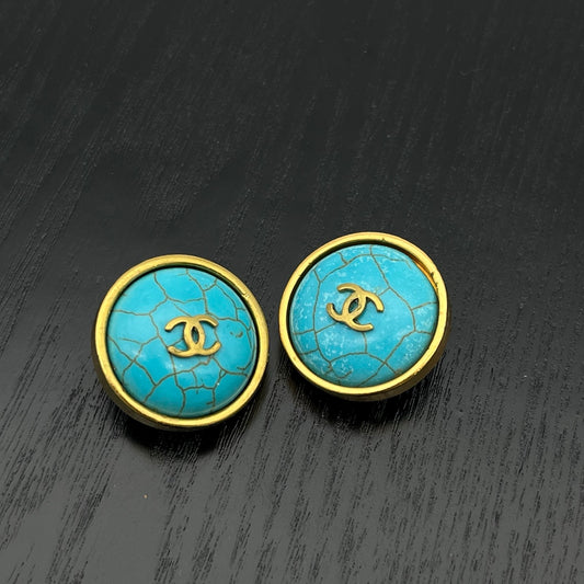 Chanel Vintage Turquoise & Gold-Tone CC Clip-On Earrings [Used]