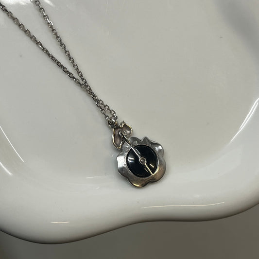 Chanel Diamond & Black Onyx Camellia Pendant Necklace 18K White Gold [Used]
