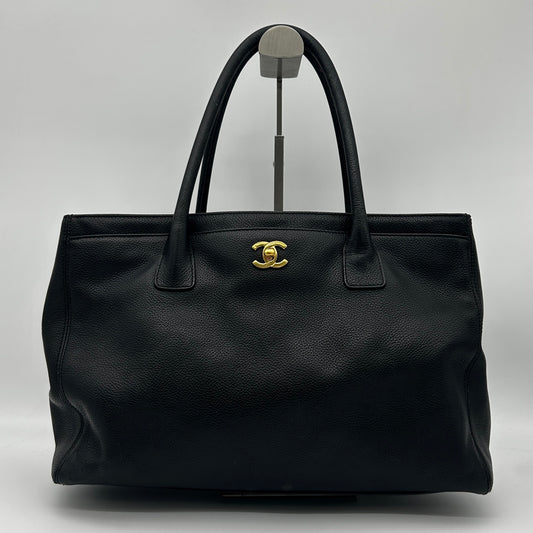 Chanel Black Calfskin Cerf Tote Bag with Gold Hardware [Used]