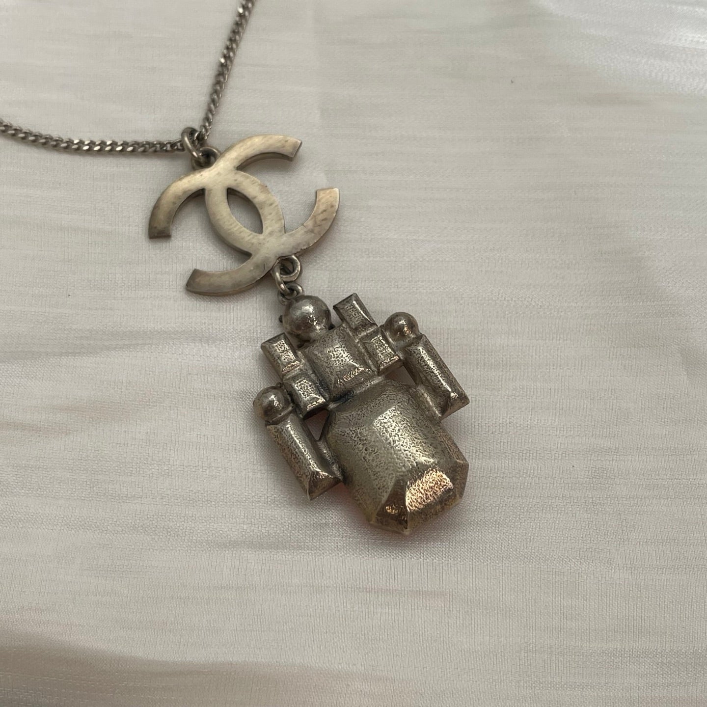 Chanel Mosaic Pink & White Crystal CC Pendant Necklace [Used]