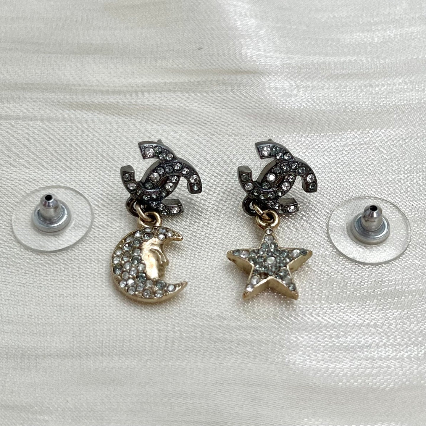 Chanel Moon & Star Rhinestone Drop Earrings[Used]