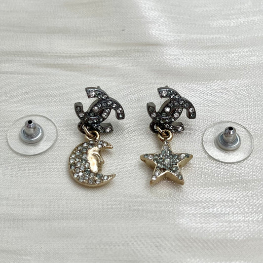 Chanel Moon & Star Rhinestone Drop Earrings[Used]