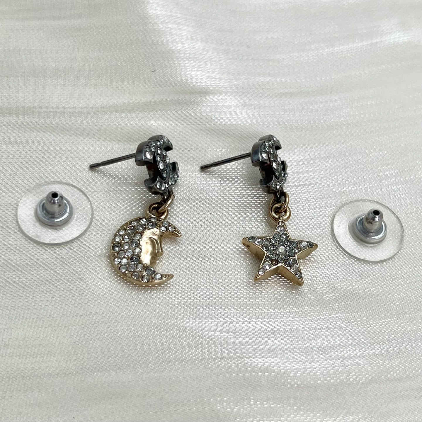 Chanel Moon & Star Rhinestone Drop Earrings[Used]