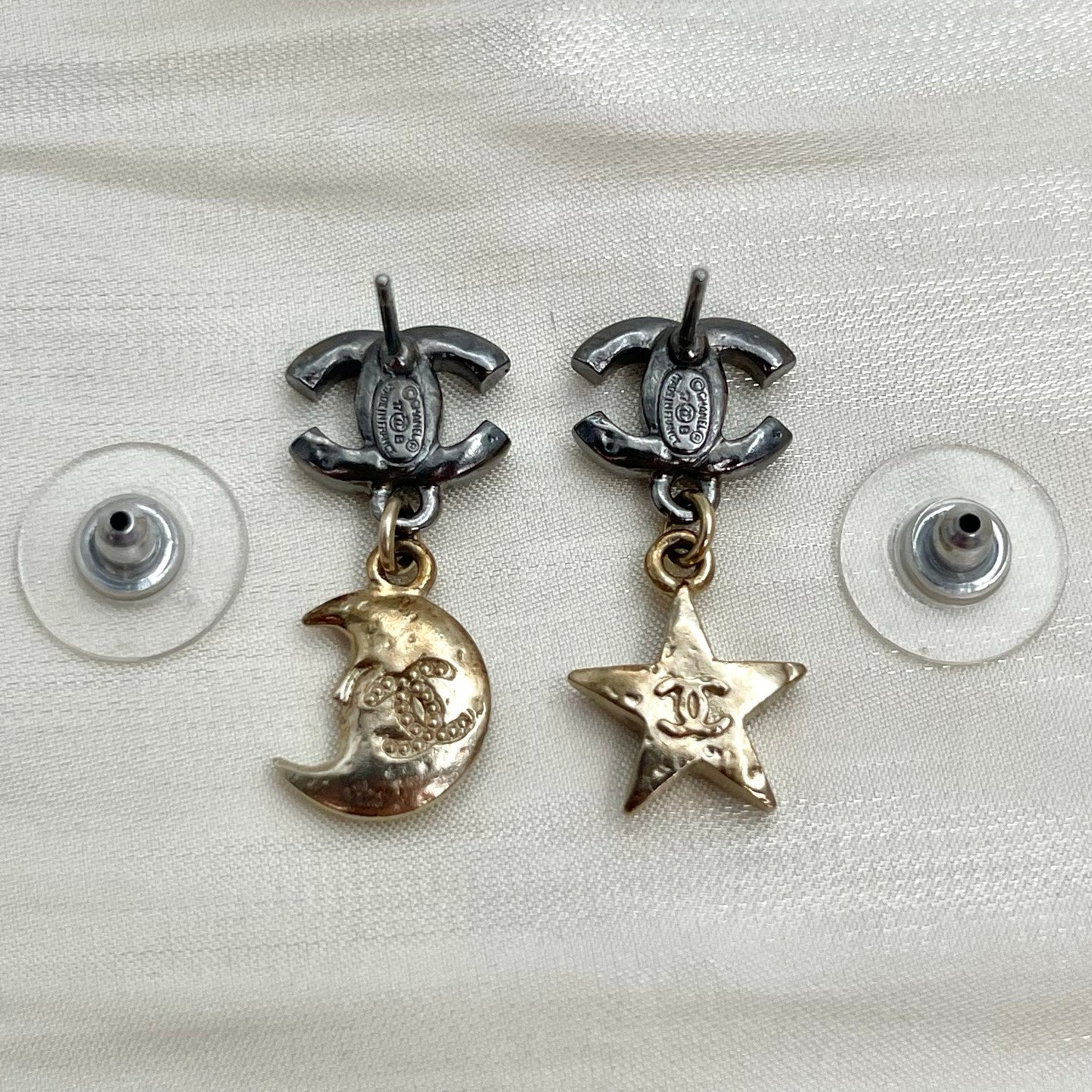 Chanel Moon & Star Rhinestone Drop Earrings[Used]