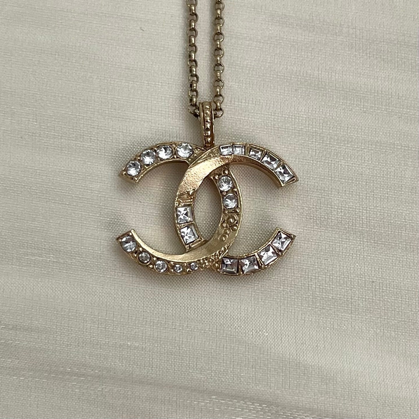 Chanel Gold-Tone Rhinestone COCO Mark Necklace[Used]