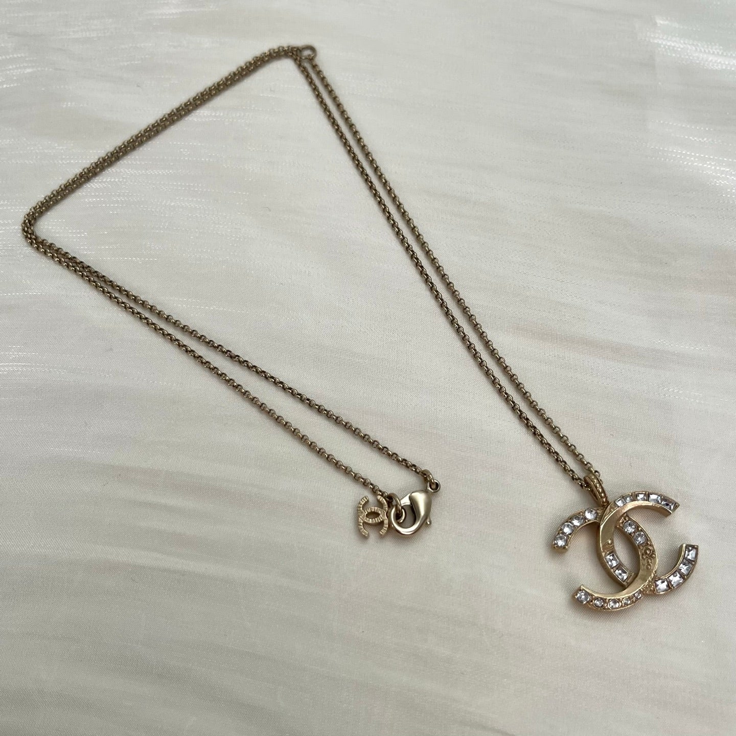 Chanel Gold-Tone Rhinestone COCO Mark Necklace[Used]