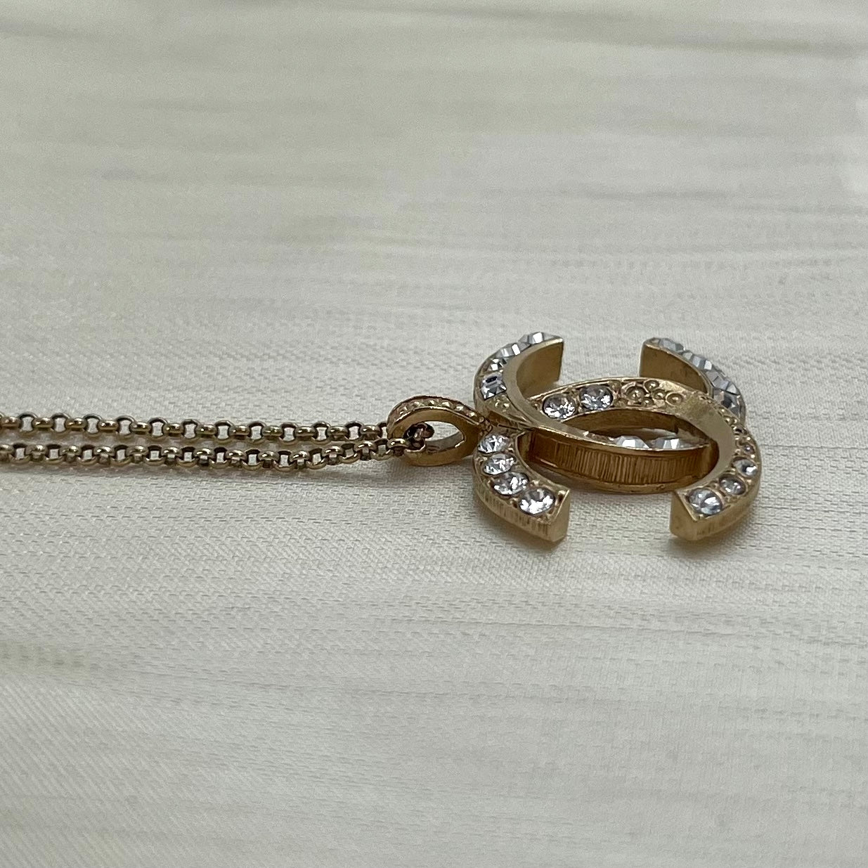 Chanel Gold-Tone Rhinestone COCO Mark Necklace[Used]
