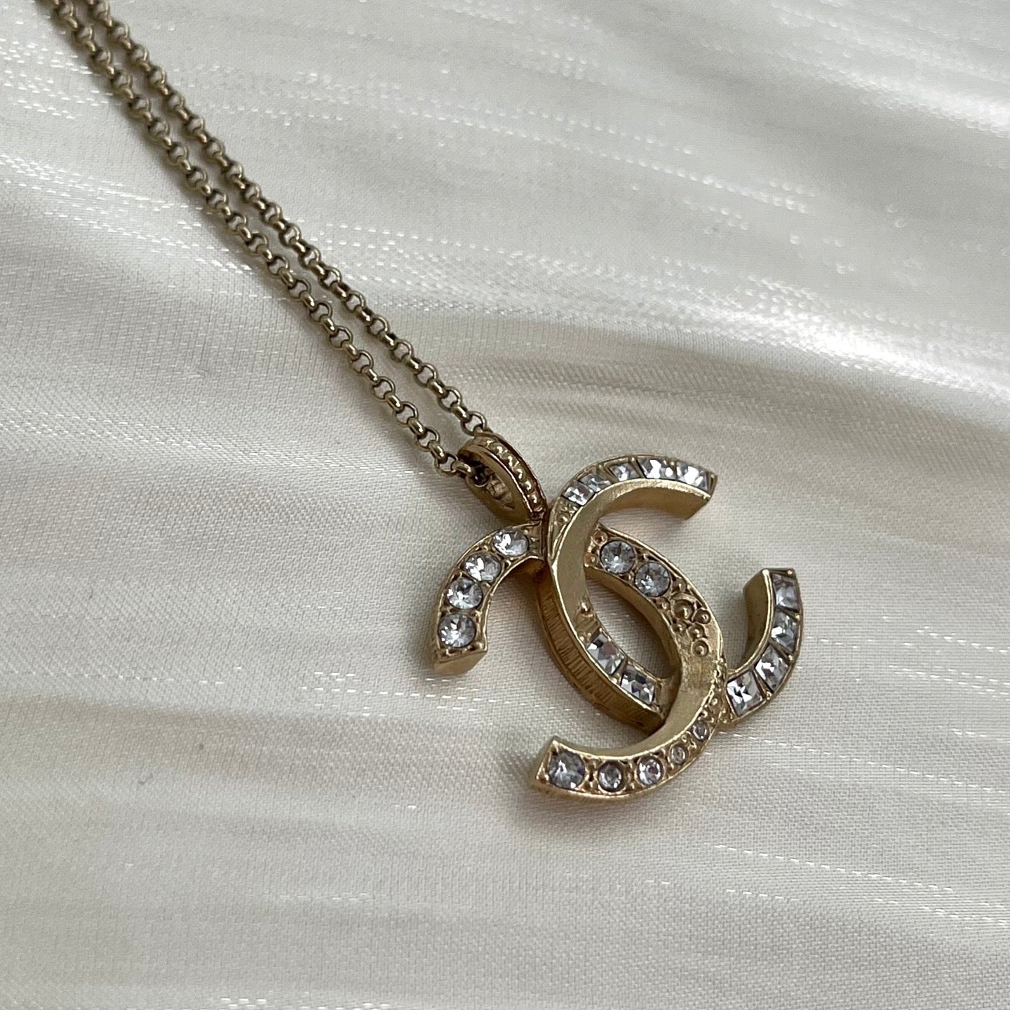Chanel Gold-Tone Rhinestone COCO Mark Necklace[Used]