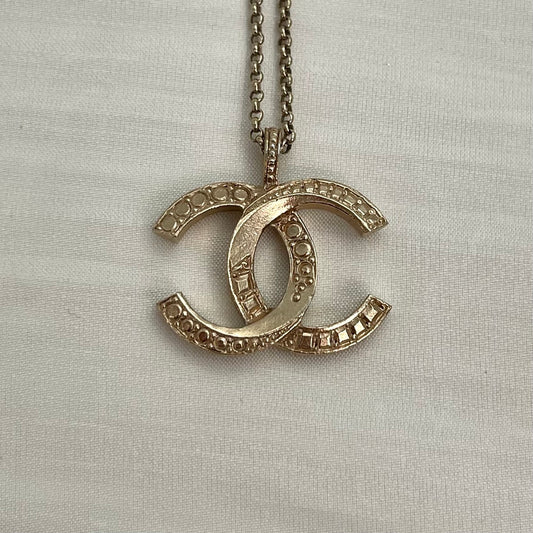 Chanel Gold-Tone Rhinestone COCO Mark Necklace[Used]