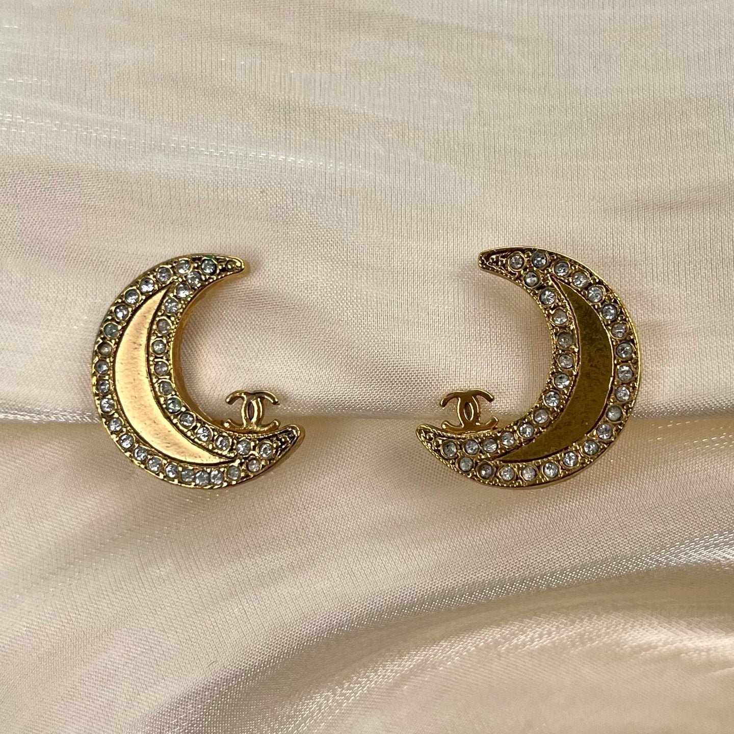 Chanel 2001 Vintage Crystal Moon & CC Clip-On Earrings [Used]