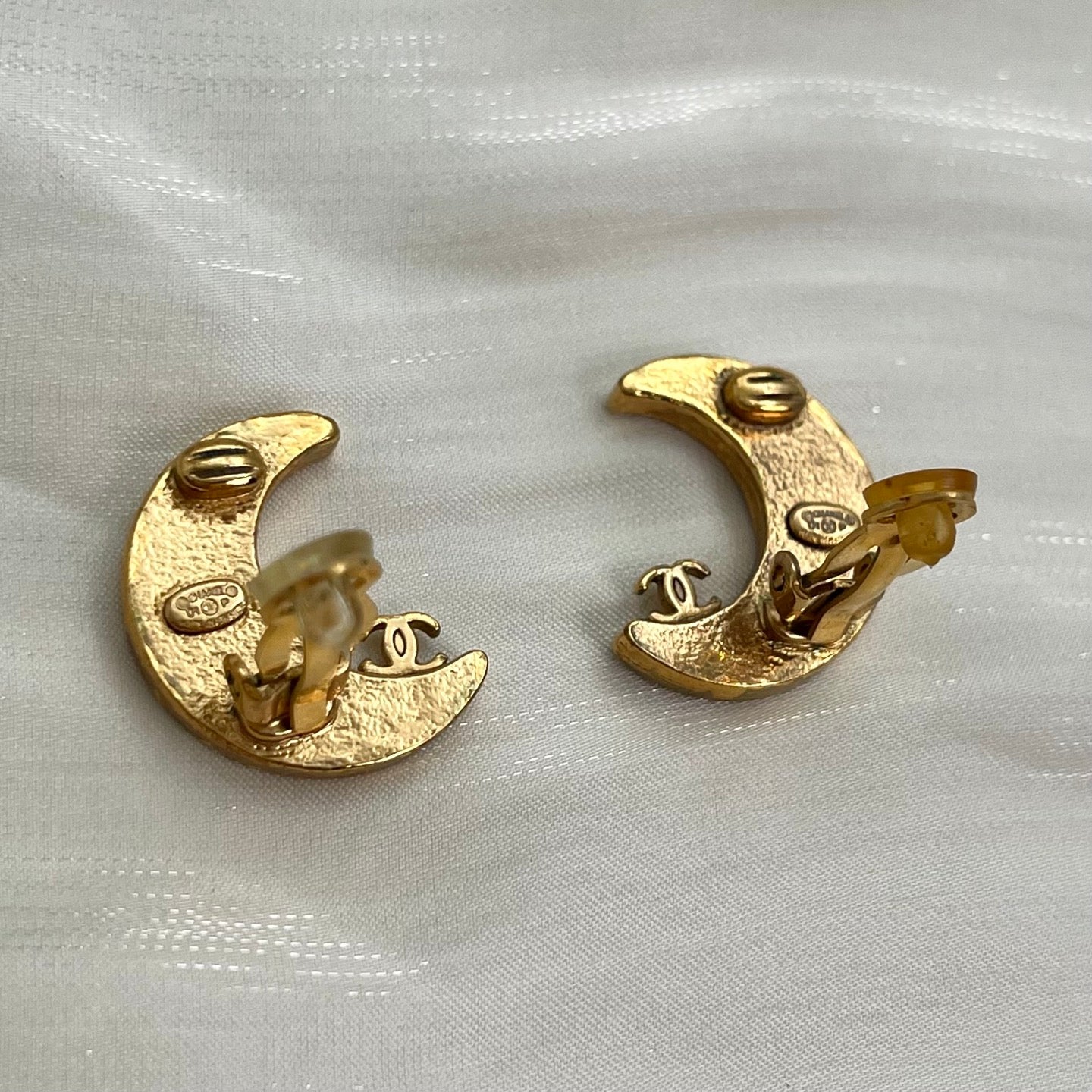 Chanel 2001 Vintage Crystal Moon & CC Clip-On Earrings [Used]