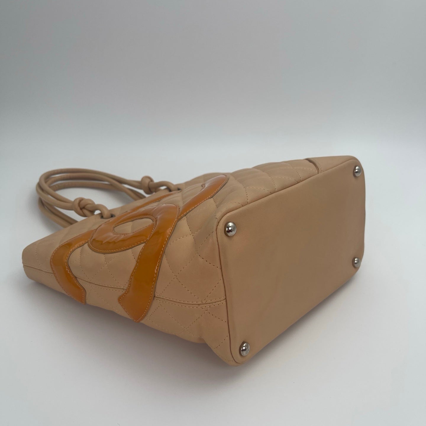 Chanel Calfskin Cambon Bucket Tote Bag Beige with Black Trim[Used]