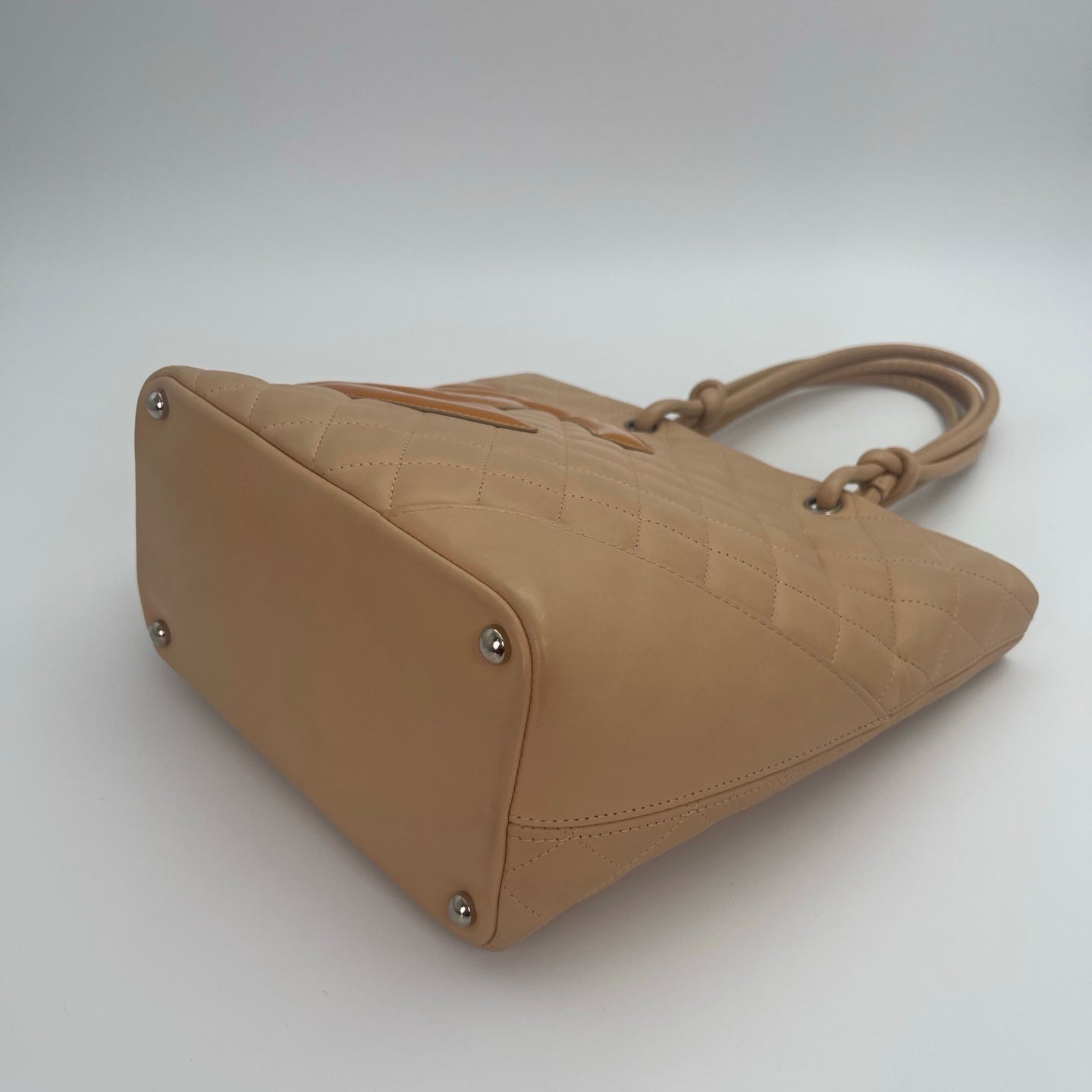 Chanel Calfskin Cambon Bucket Tote Bag Beige with Black Trim[Used]