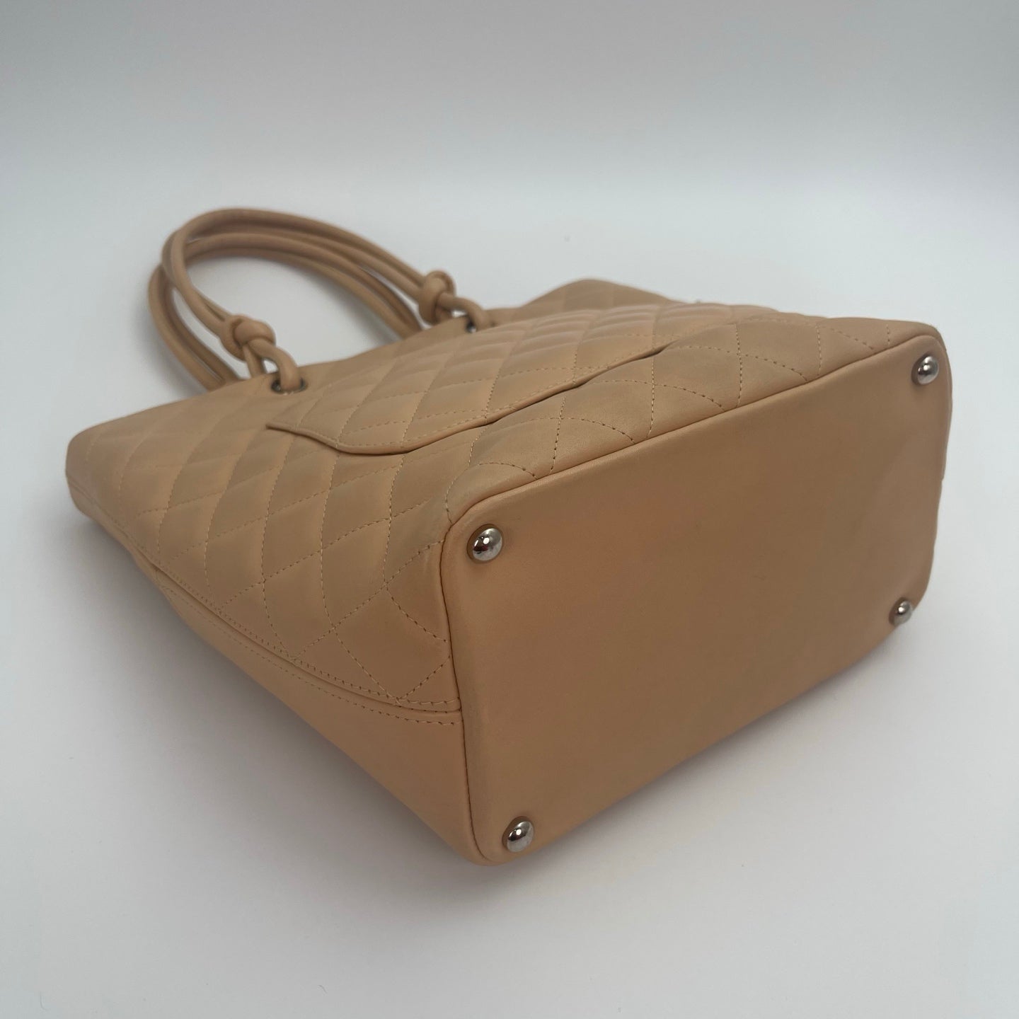 Chanel Calfskin Cambon Bucket Tote Bag Beige with Black Trim[Used]