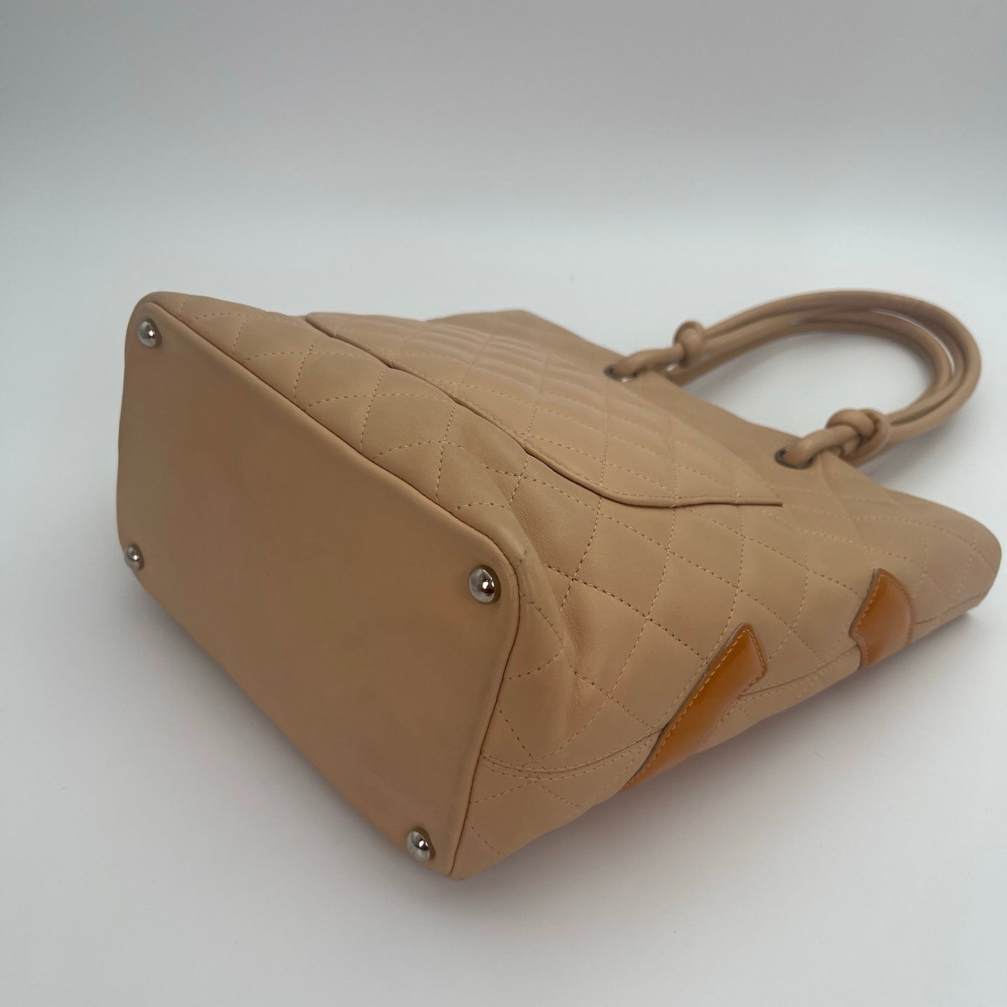 Chanel Calfskin Cambon Bucket Tote Bag Beige with Black Trim[Used]