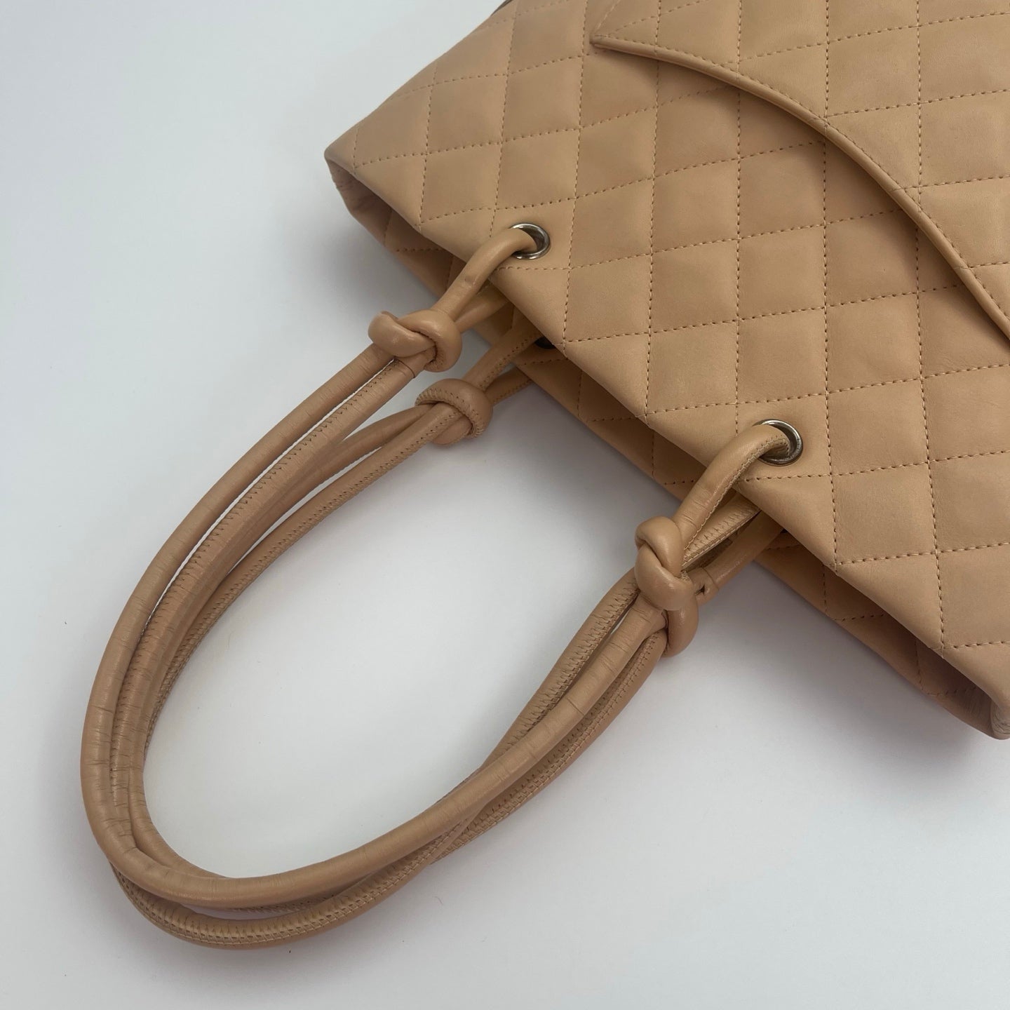 Chanel Calfskin Cambon Bucket Tote Bag Beige with Black Trim[Used]