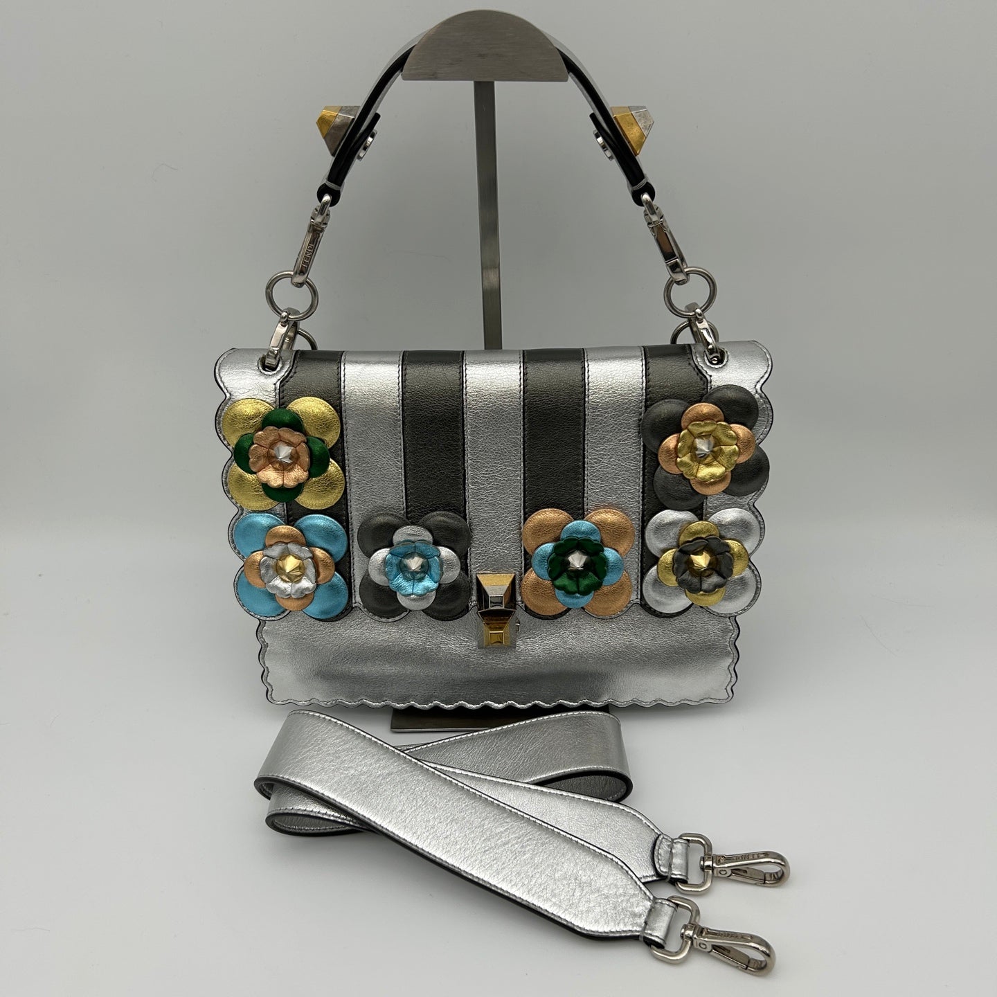 Fendi Limited Edition Silver Floral Baguette Shoulder Bag [Used]
