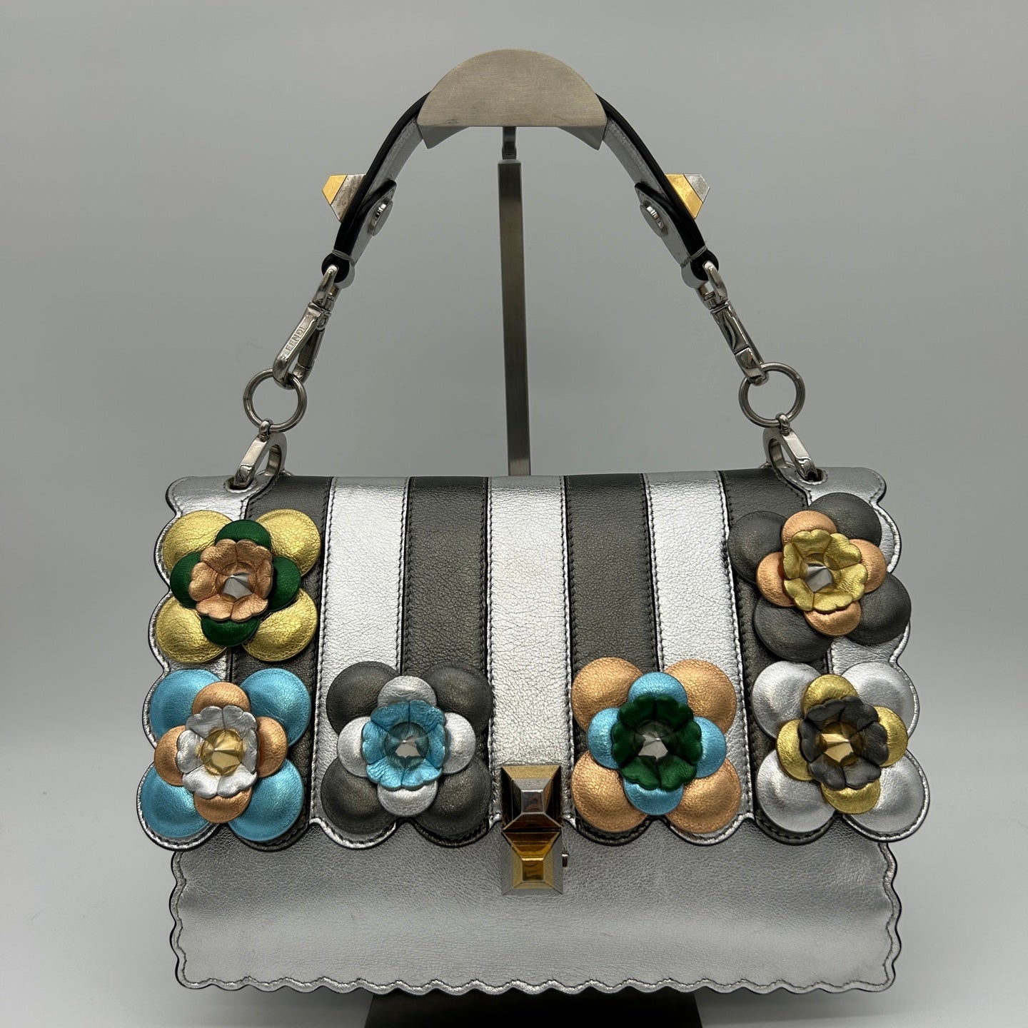 Fendi Limited Edition Silver Floral Baguette Shoulder Bag [Used]