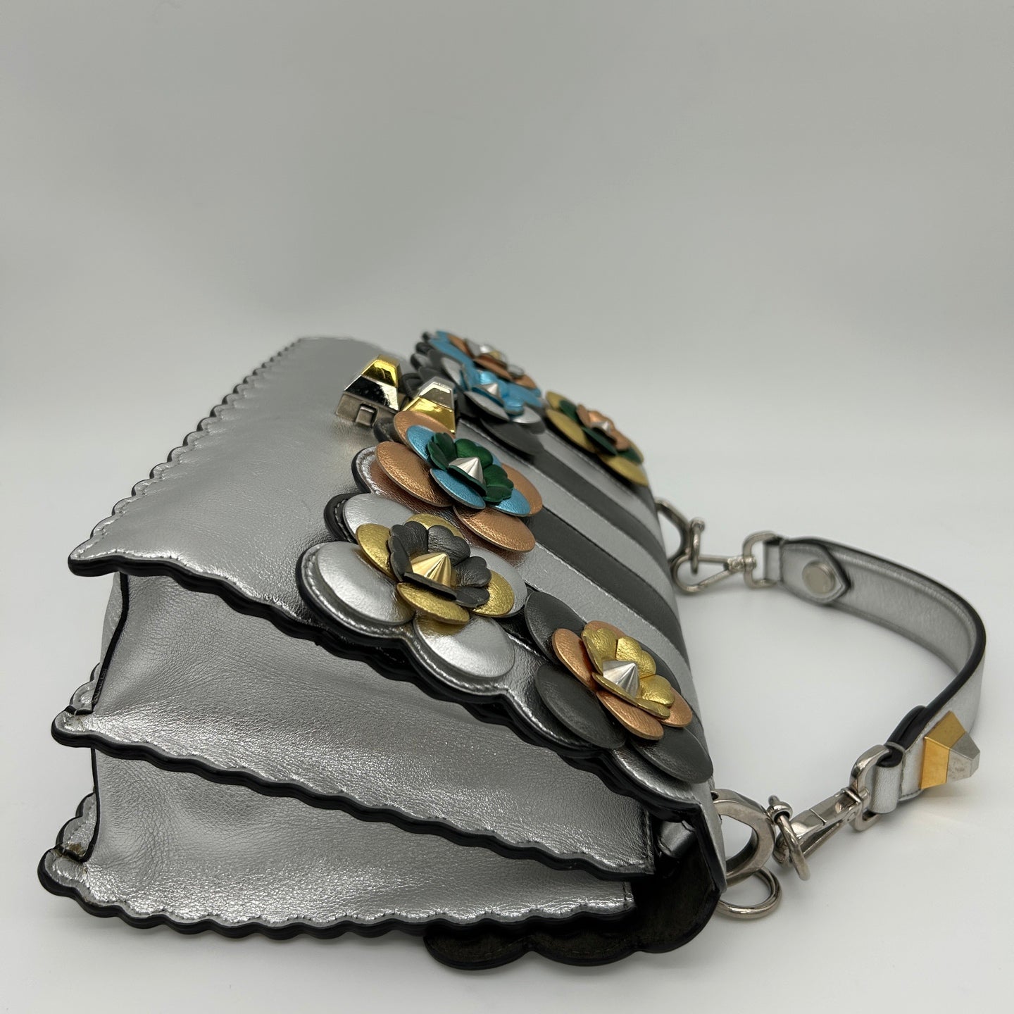 Fendi Limited Edition Silver Floral Baguette Shoulder Bag [Used]