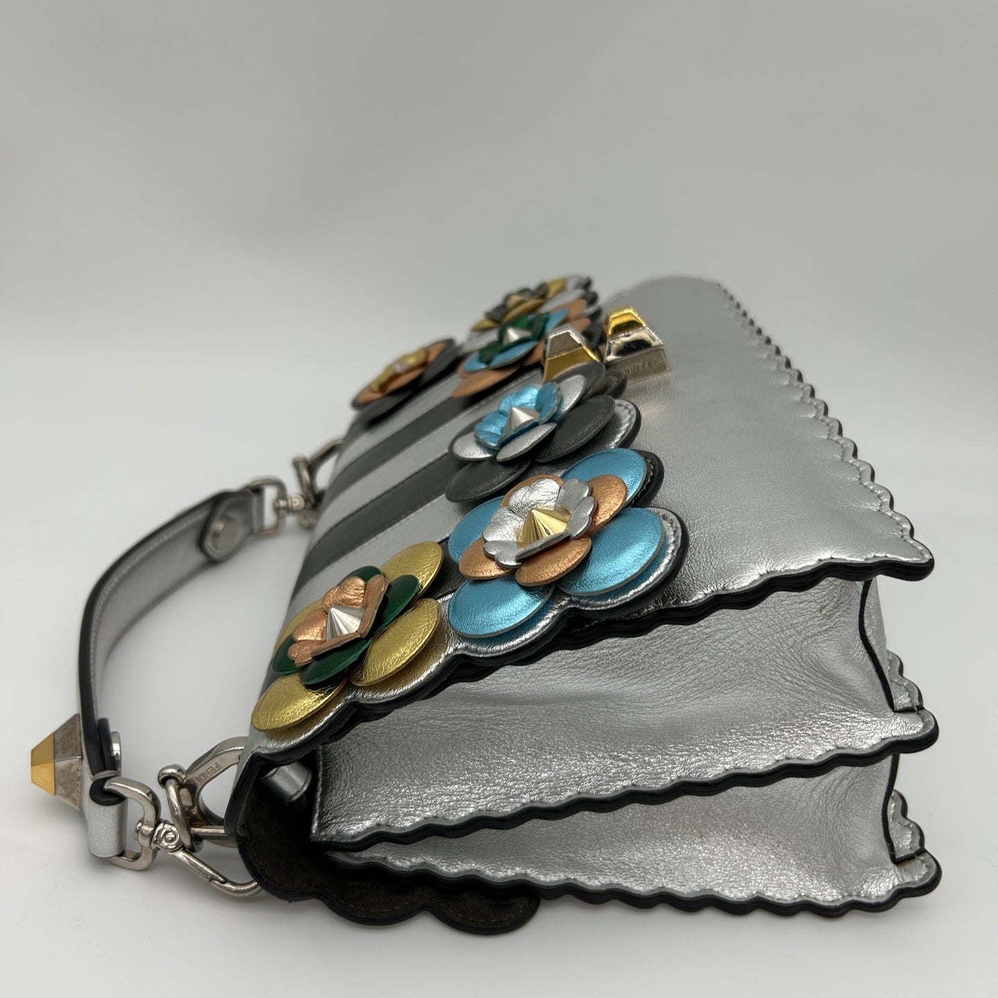 Fendi Limited Edition Silver Floral Baguette Shoulder Bag [Used]