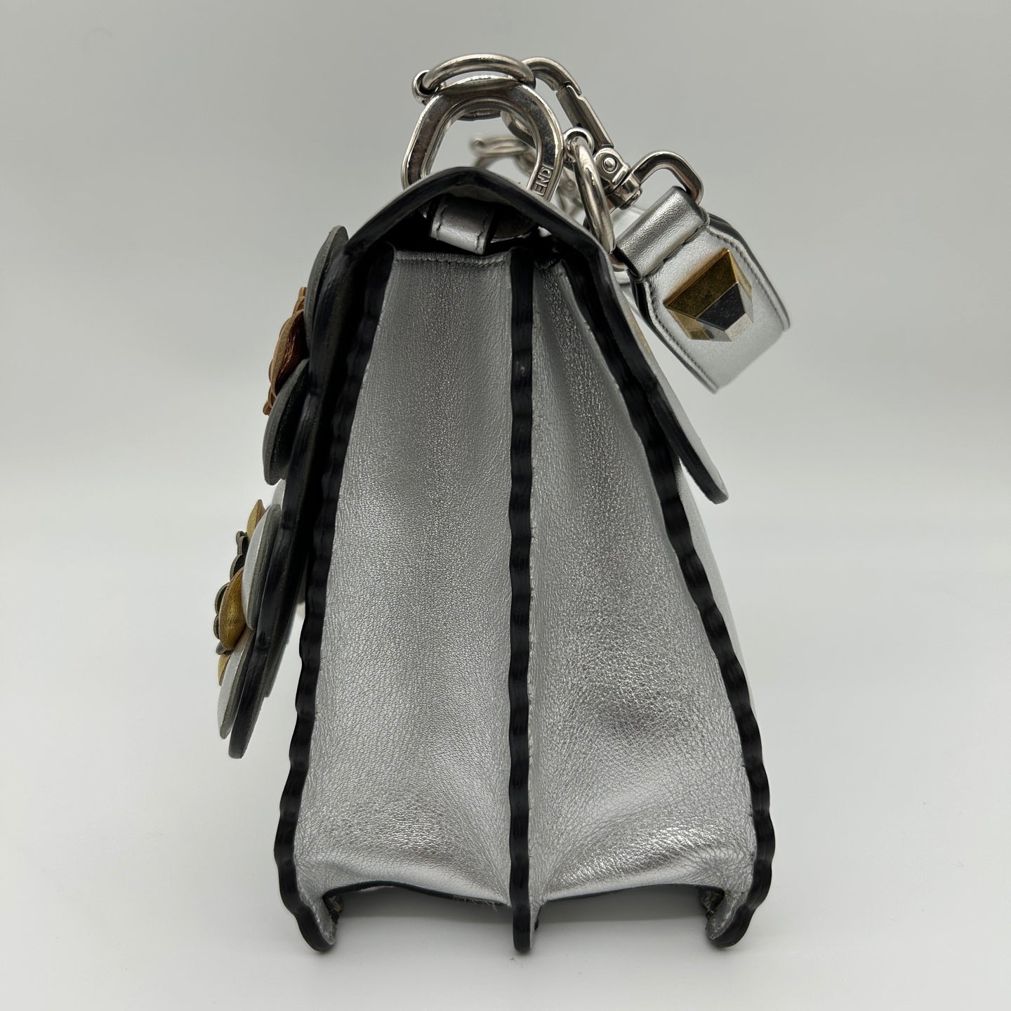 Fendi Limited Edition Silver Floral Baguette Shoulder Bag [Used]