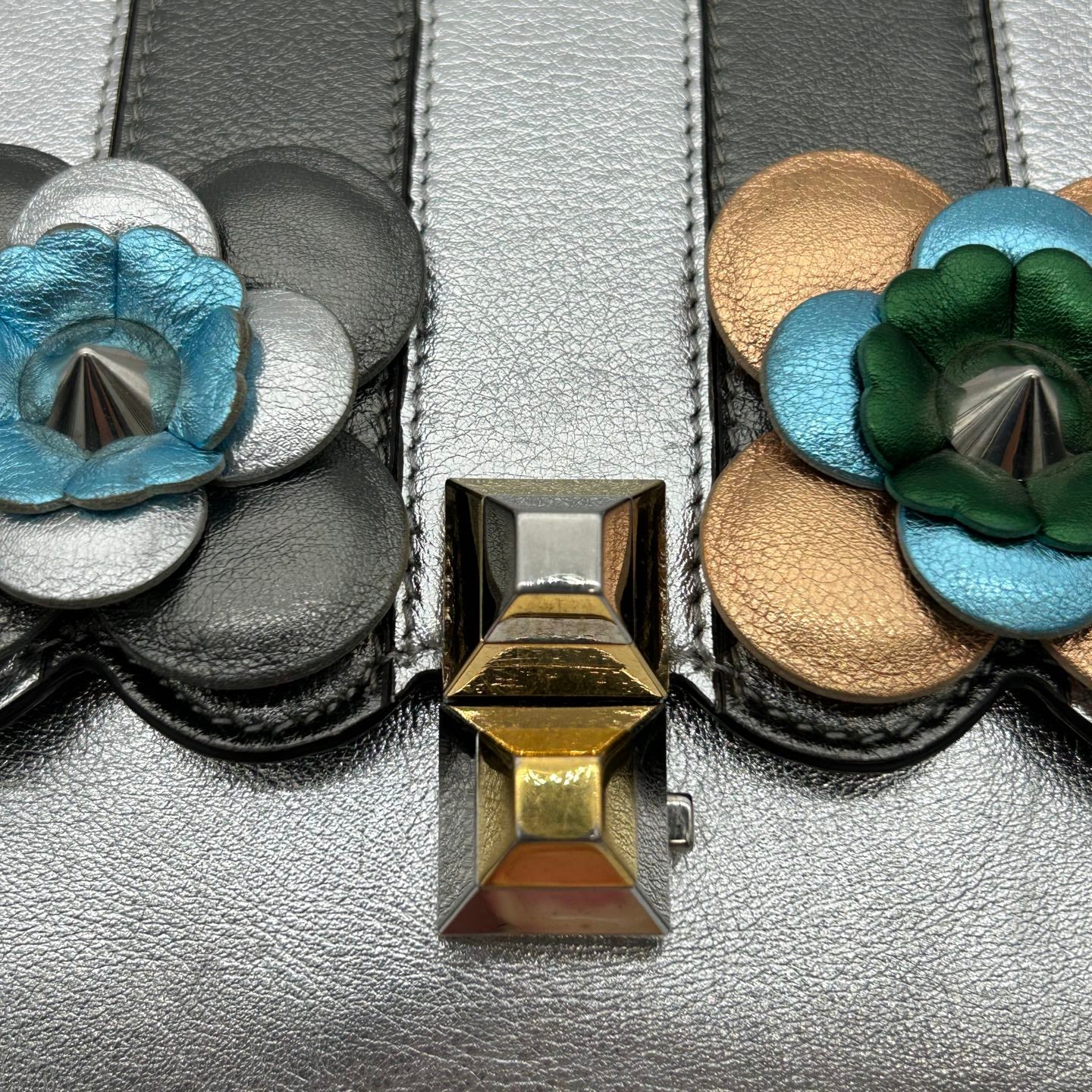 Fendi Limited Edition Silver Floral Baguette Shoulder Bag [Used]