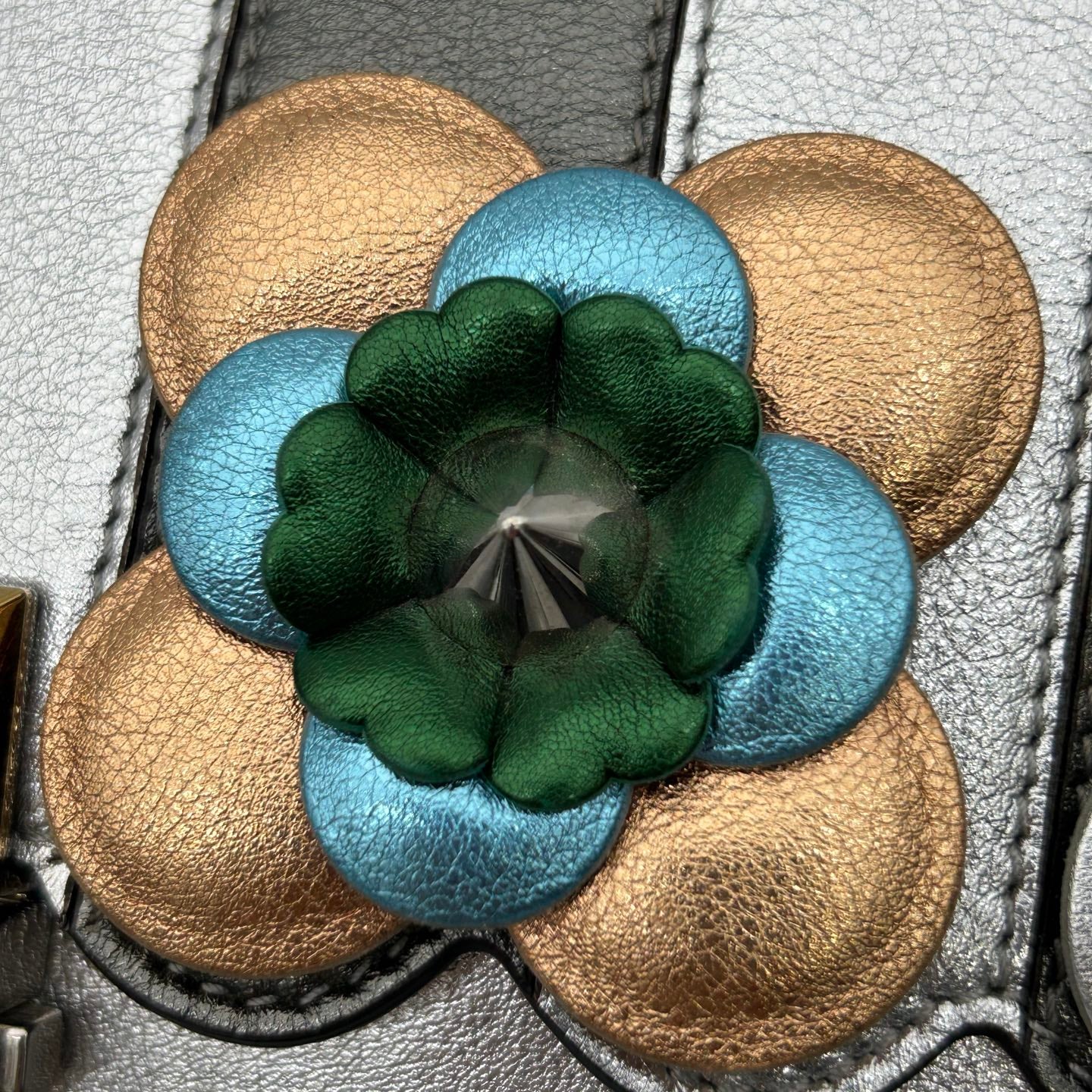 Fendi Limited Edition Silver Floral Baguette Shoulder Bag [Used]