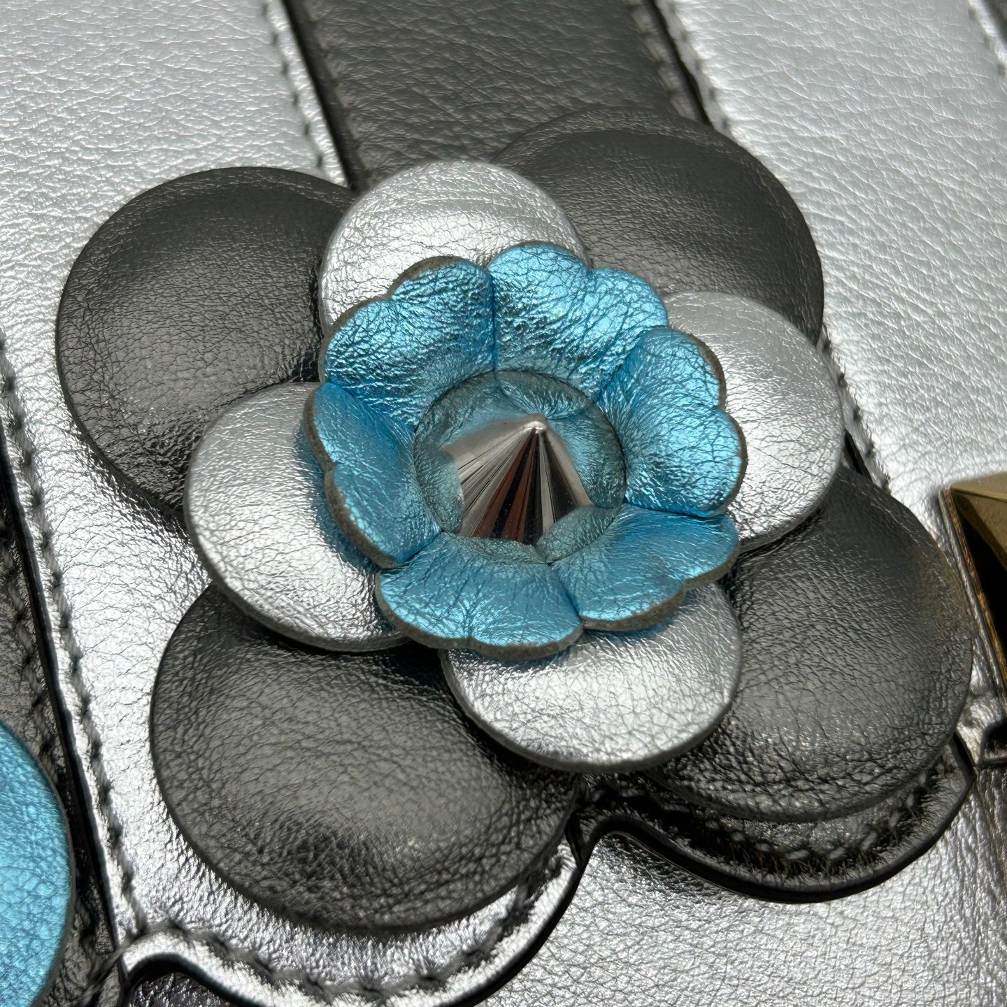 Fendi Limited Edition Silver Floral Baguette Shoulder Bag [Used]