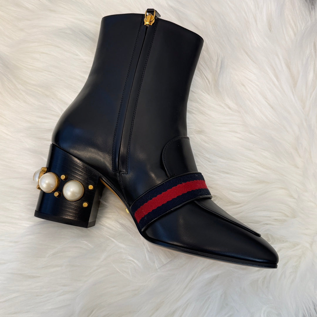 Gucci Pearl Loafer Square-Toe Ankle Boots Black [Used]