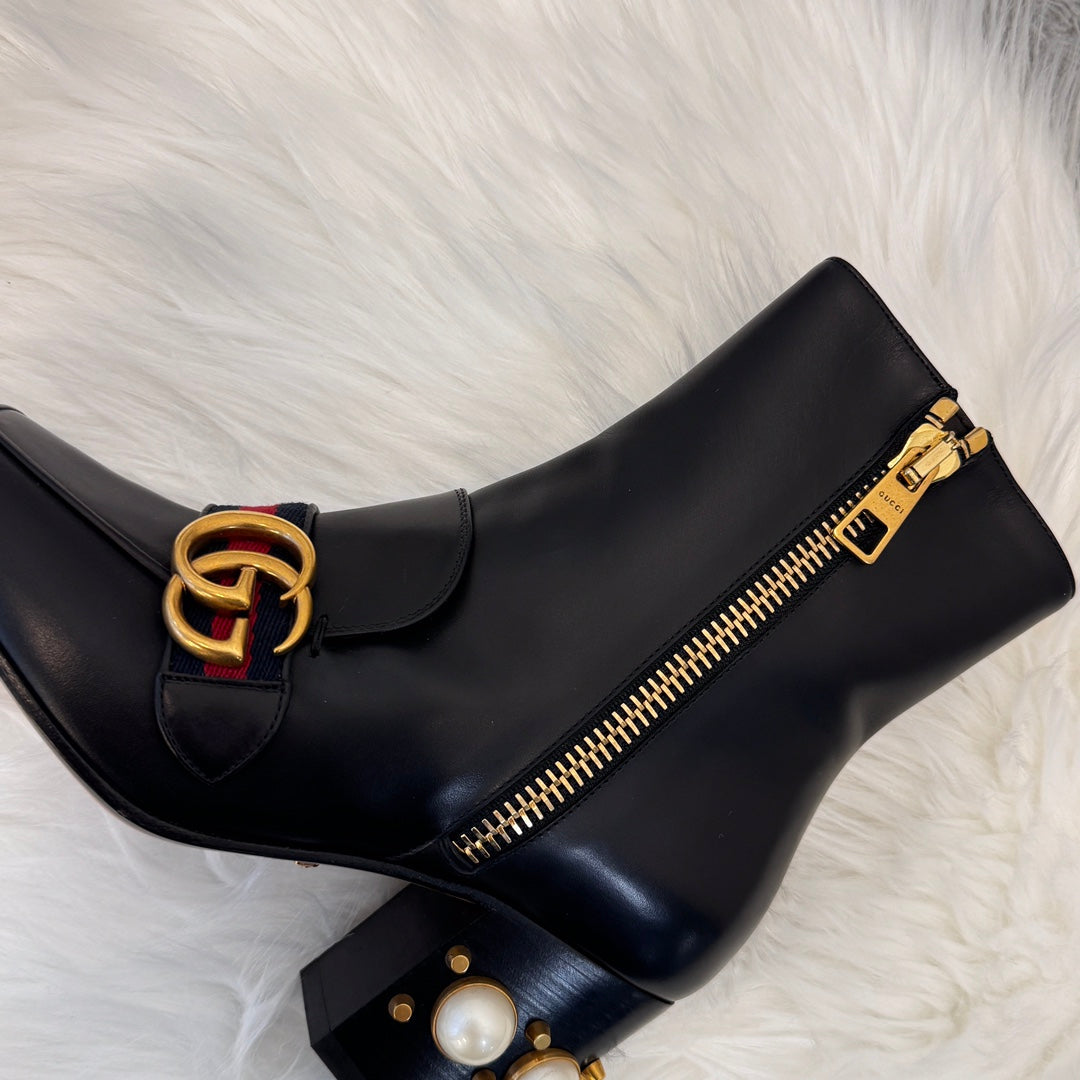 Gucci Pearl Loafer Square-Toe Ankle Boots Black [Used]