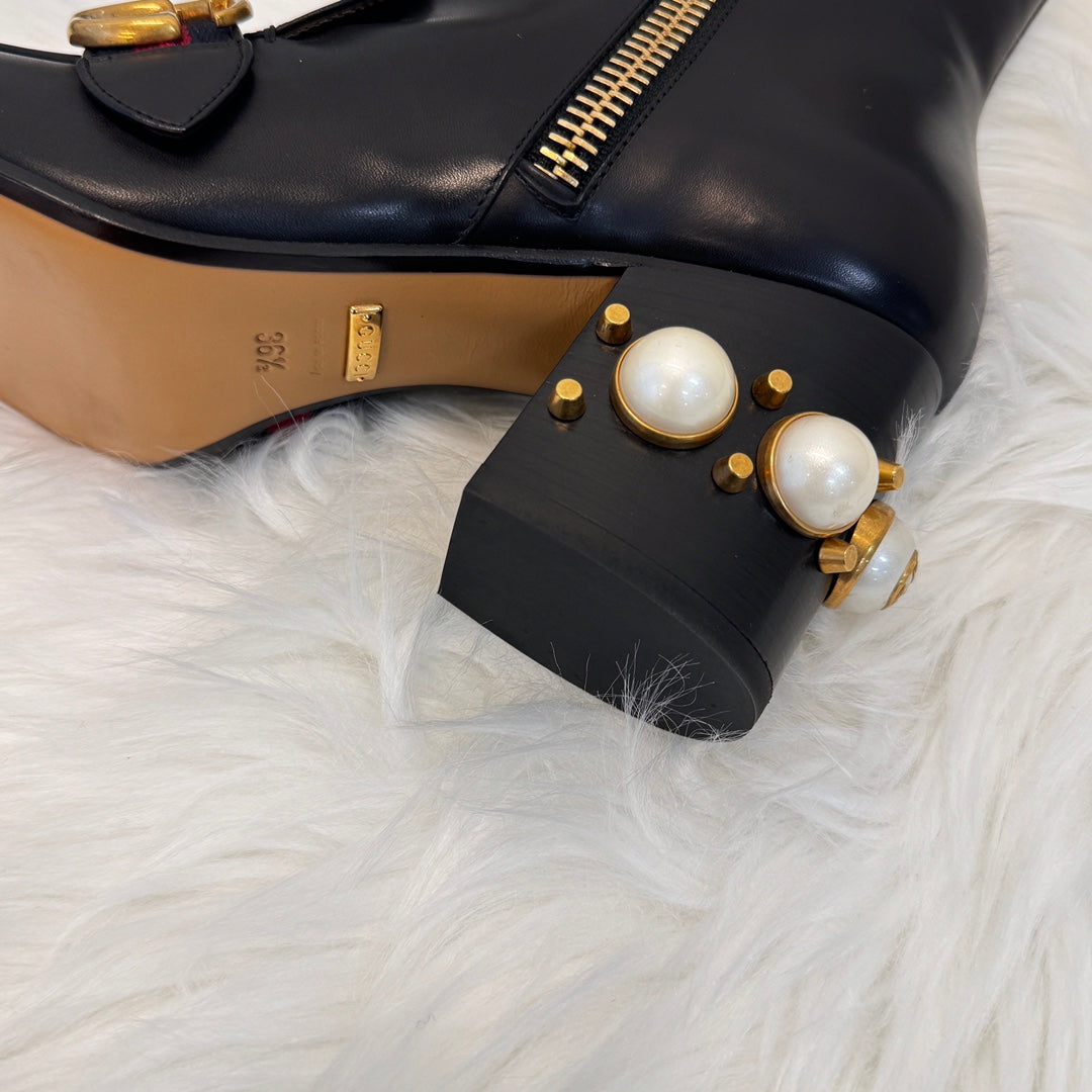 Gucci Pearl Loafer Square-Toe Ankle Boots Black [Used]