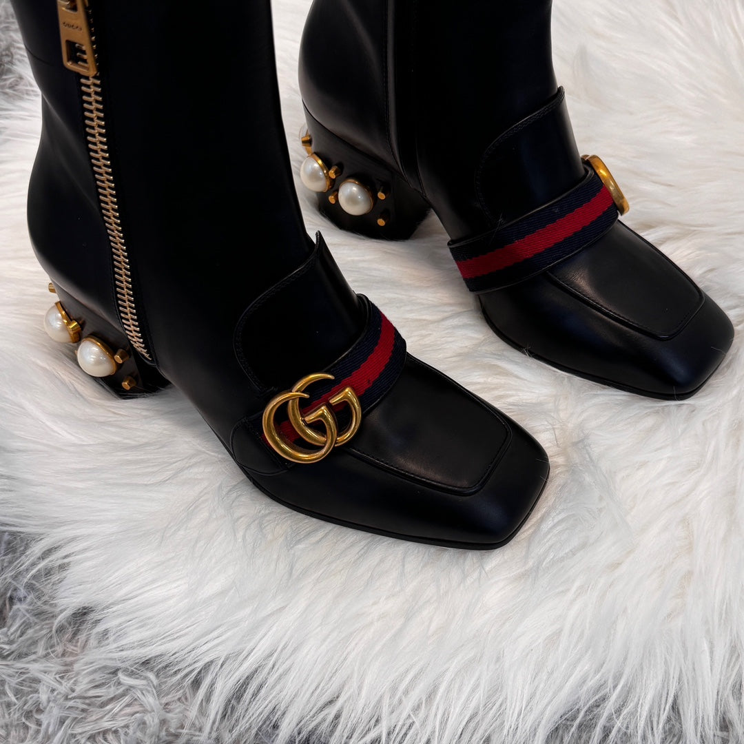 Gucci Pearl Loafer Square-Toe Ankle Boots Black [Used]