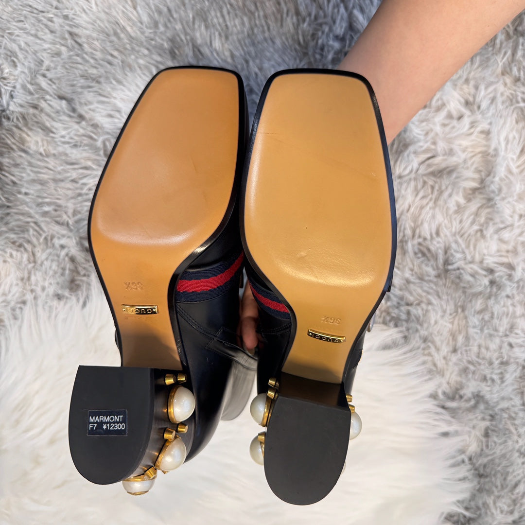 Gucci Pearl Loafer Square-Toe Ankle Boots Black [Used]