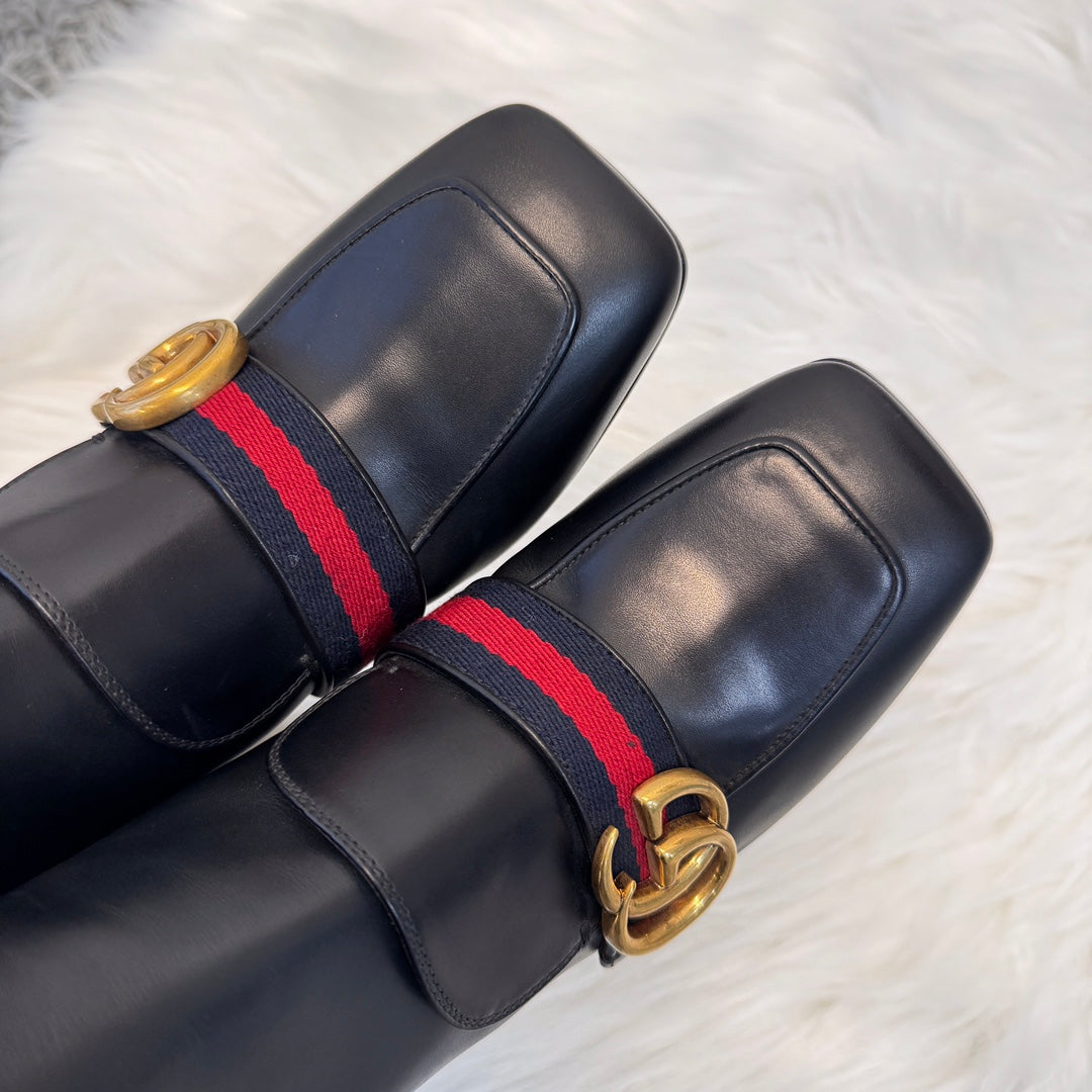 Gucci Pearl Loafer Square-Toe Ankle Boots Black [Used]