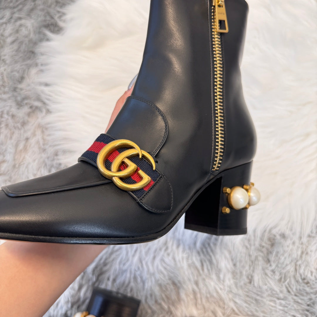 Gucci Pearl Loafer Square-Toe Ankle Boots Black [Used]