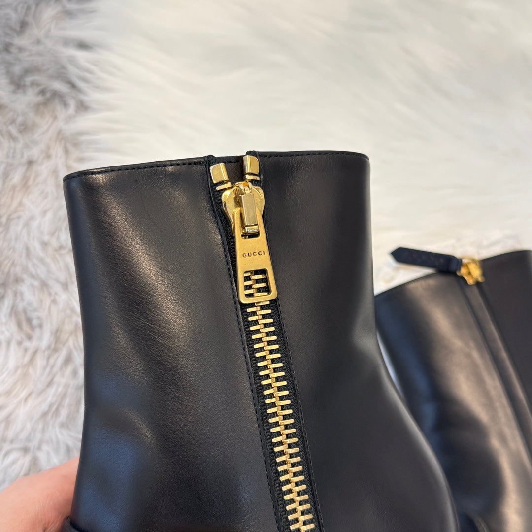 Gucci Pearl Loafer Square-Toe Ankle Boots Black [Used]
