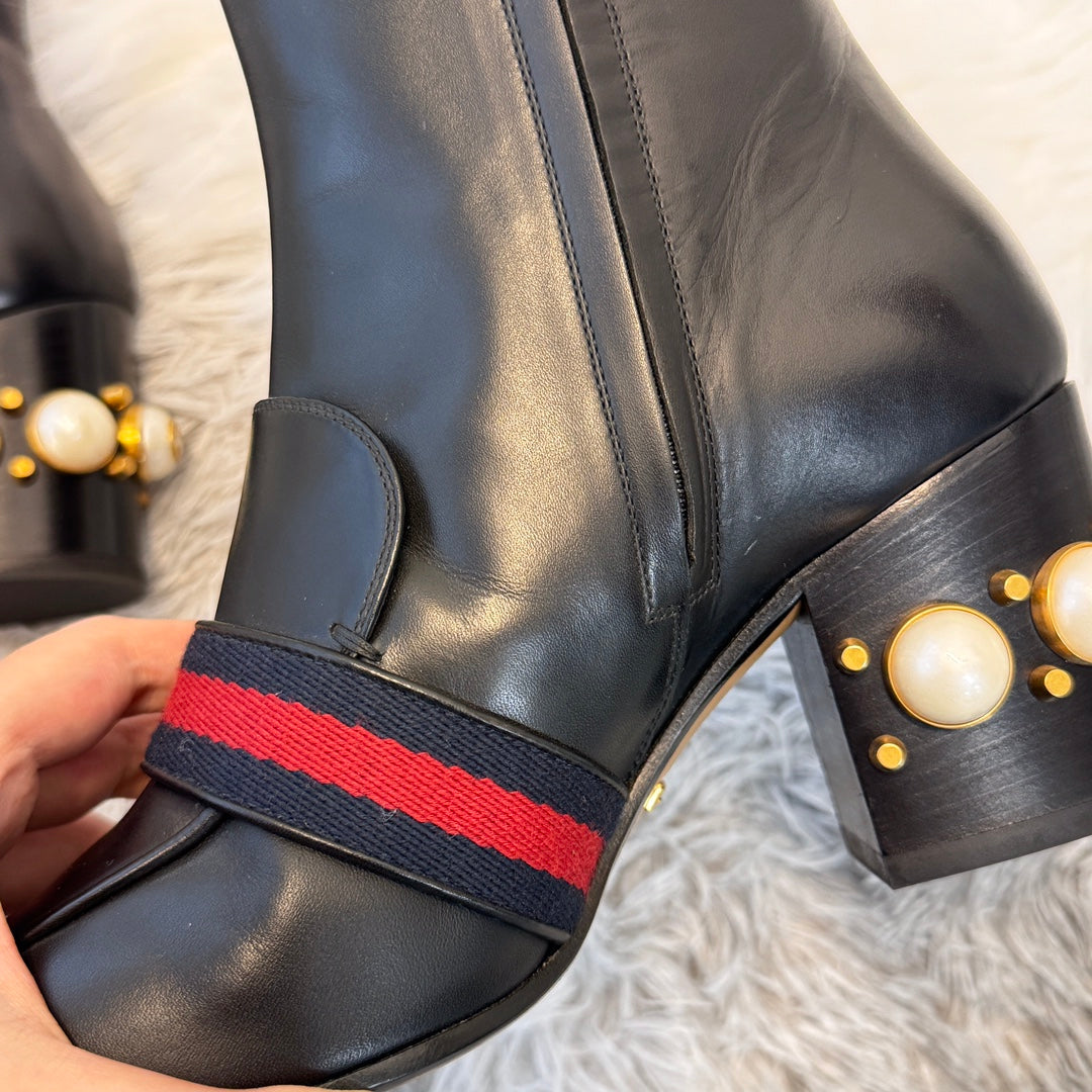 Gucci Pearl Loafer Square-Toe Ankle Boots Black [Used]