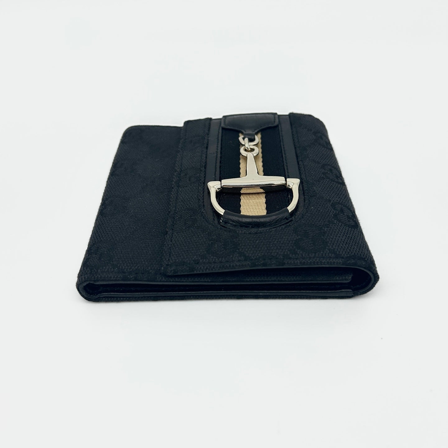 Gucci Black Canvas Horsebit Tri-Fold Square Wallet [Unused]